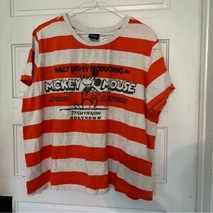 Mickey Mouse Disney 100 Orange red stripe shirt Walt Disney Productions